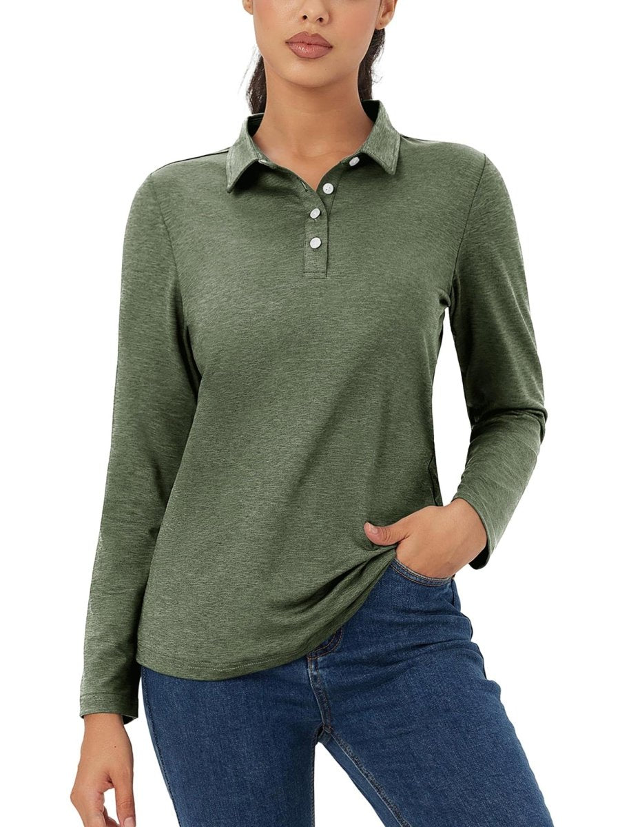 TACVASEN Army Green Women's Quick Dry Casual Collared Long Sleeve Top