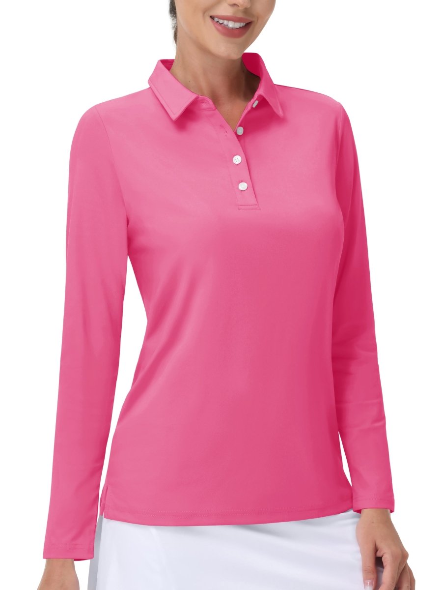 TACVASEN Rose Red Women's Quick Dry UPF 50+ Long Sleeve Polo Shirts