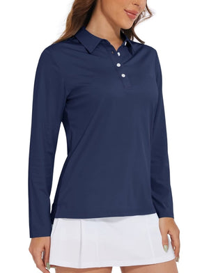 TACVASEN Navy Women's Quick Dry UPF 50+ Long Sleeve Polo Shirts