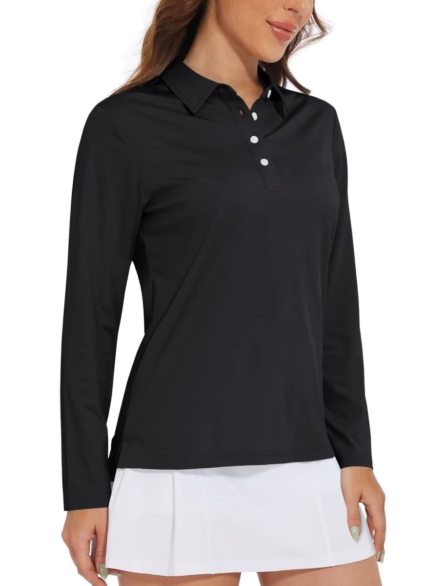 TACVASEN Black Women's Quick Dry UPF 50+ Long Sleeve Polo Shirts