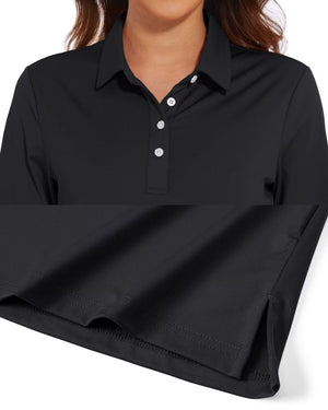 TACVASEN Black Women's Quick Dry UPF 50+ Long Sleeve Polo Shirts
