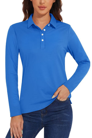 TACVASEN Azure Women's Quick Dry UPF 50+ Long Sleeve Polo Shirts