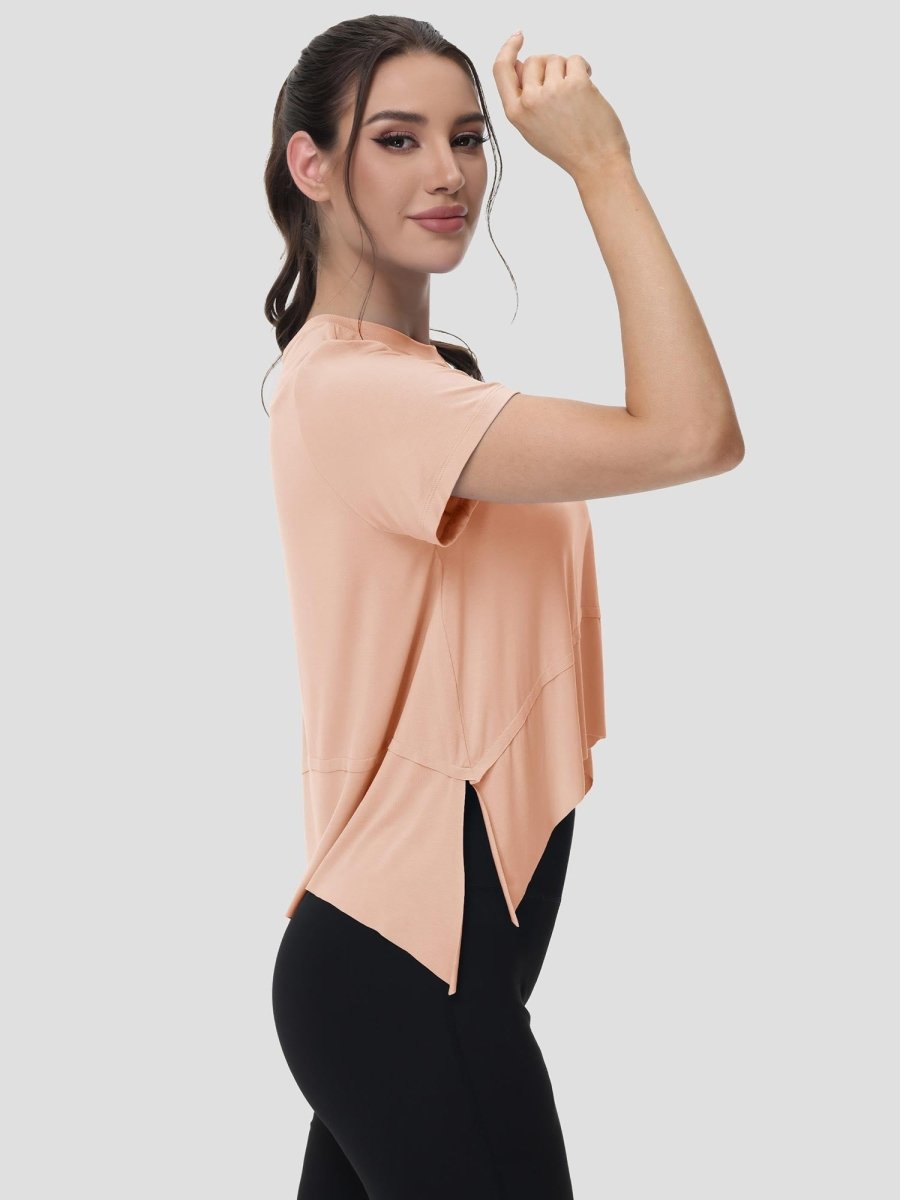 TACVASEN Apricot Women's Short Sleeve Athletic Yoga Crop Shirts