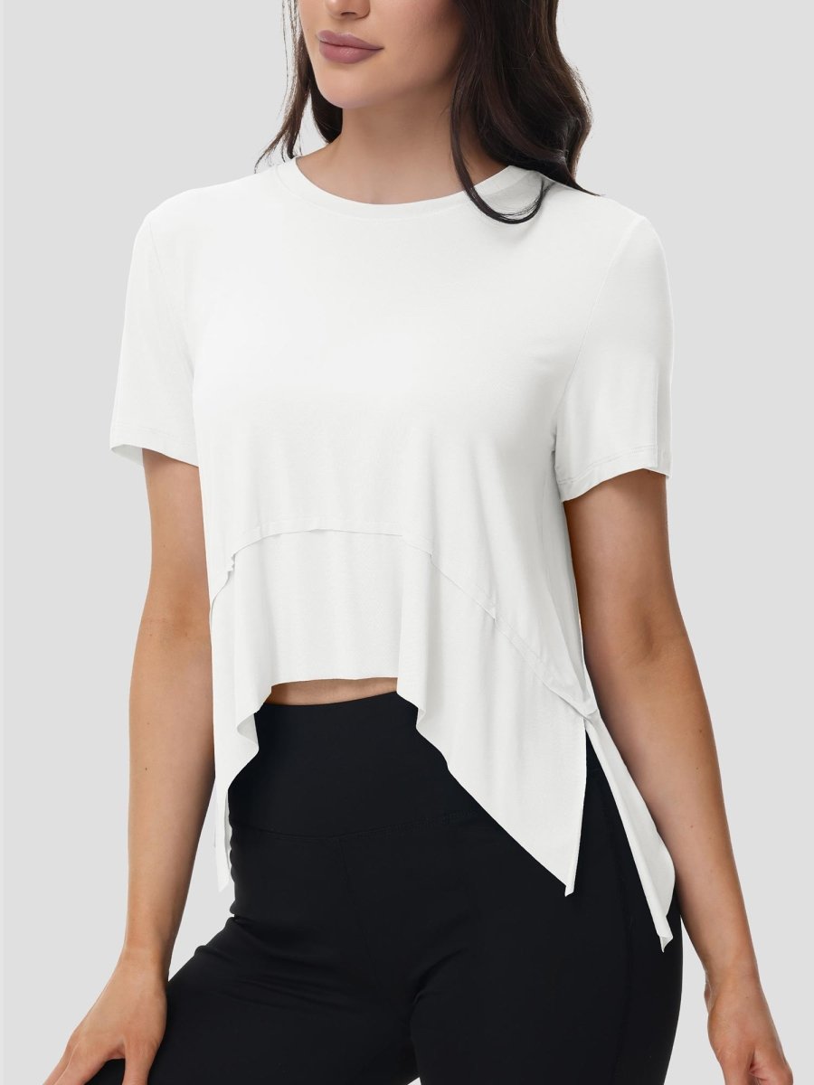 TACVASEN White Women's Short Sleeve Athletic Yoga Crop Shirts