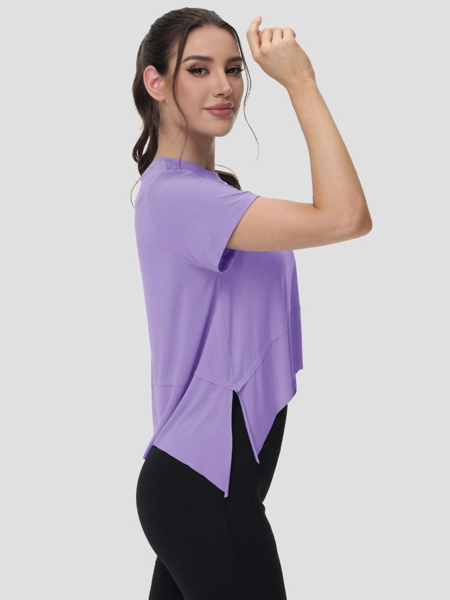 TACVASEN Purple Women's Short Sleeve Athletic Yoga Crop Shirts