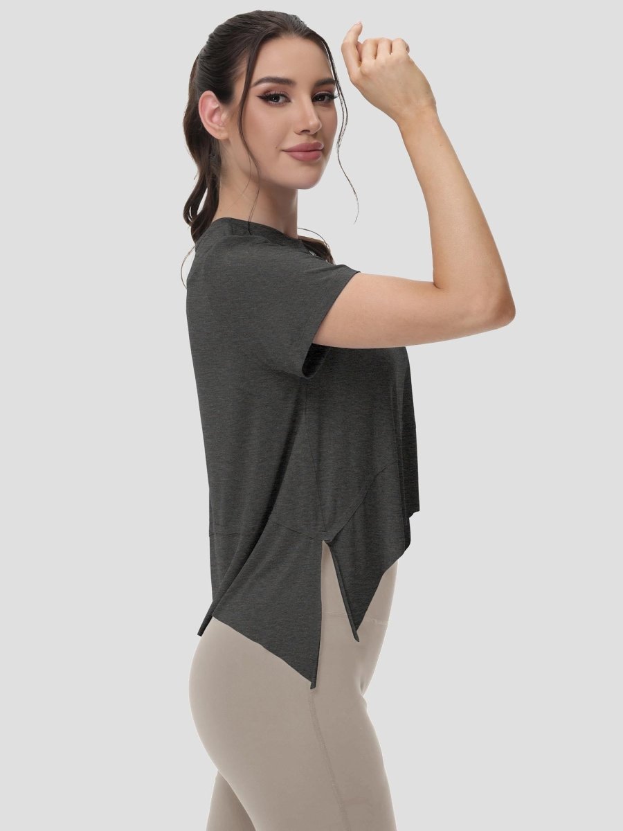 TACVASEN Dark Grey Women's Short Sleeve Athletic Yoga Crop Shirts