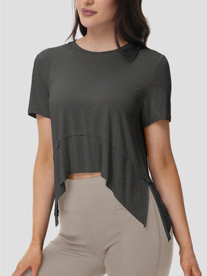 TACVASEN Dark Grey Women's Short Sleeve Athletic Yoga Crop Shirts