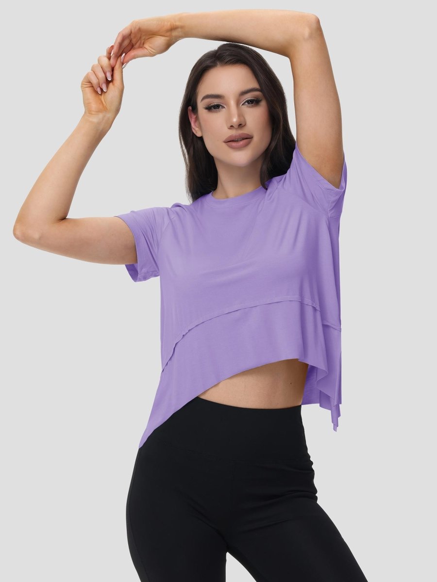 TACVASEN Purple Women's Short Sleeve Athletic Yoga Crop Shirts
