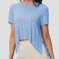 TACVASEN Light Blue Women's Short Sleeve Athletic Yoga Crop Shirts