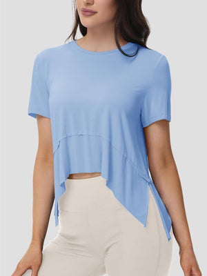 TACVASEN Light Blue Women's Short Sleeve Athletic Yoga Crop Shirts