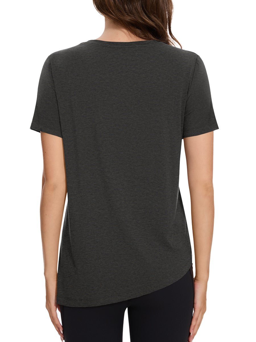 TACVASEN Dark Grey Women's Side Slit Workout Short Sleeve Shirts