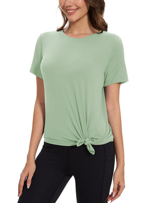 TACVASEN Mist Green Women's Side Slit Workout Short Sleeve Shirts