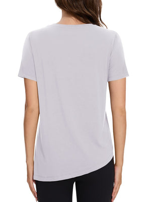 TACVASEN Light Grey Women's Side Slit Workout Short Sleeve Shirts
