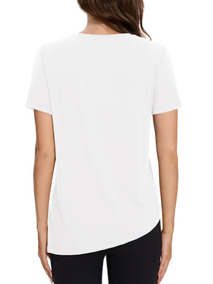 TACVASEN White Women's Side Slit Workout Short Sleeve Shirts