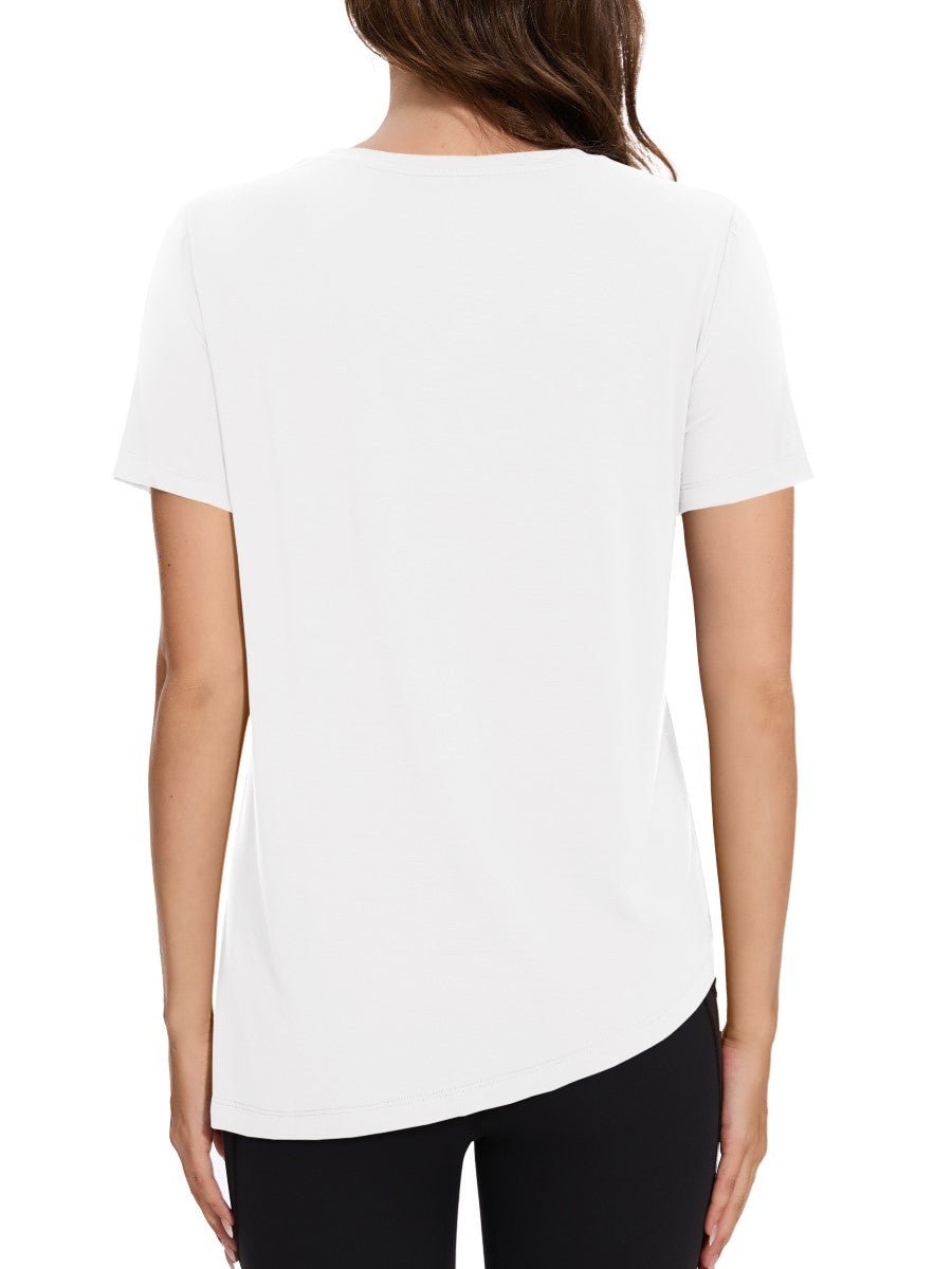 TACVASEN White Women's Side Slit Workout Short Sleeve Shirts