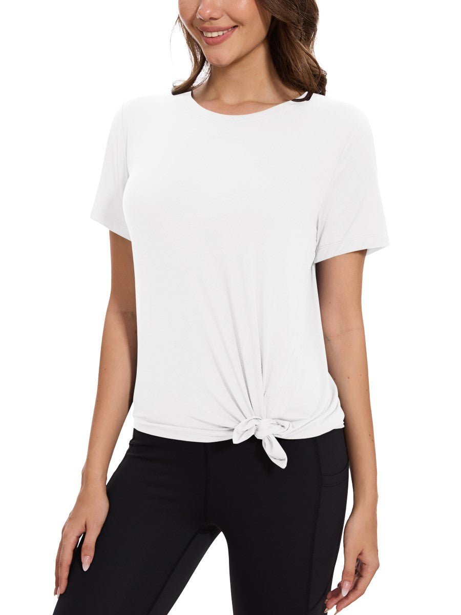 TACVASEN White Women's Side Slit Workout Short Sleeve Shirts
