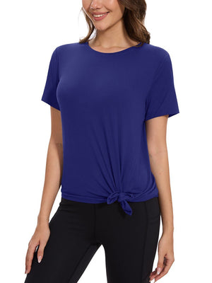 TACVASEN Sapphire Blue Women's Side Slit Workout Short Sleeve Shirts