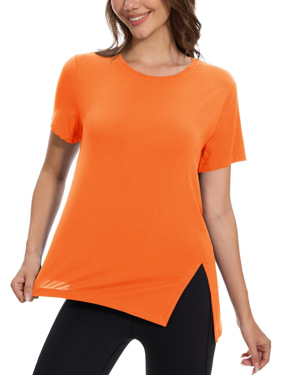 TACVASEN Orange Women's Side Slit Workout Short Sleeve Shirts