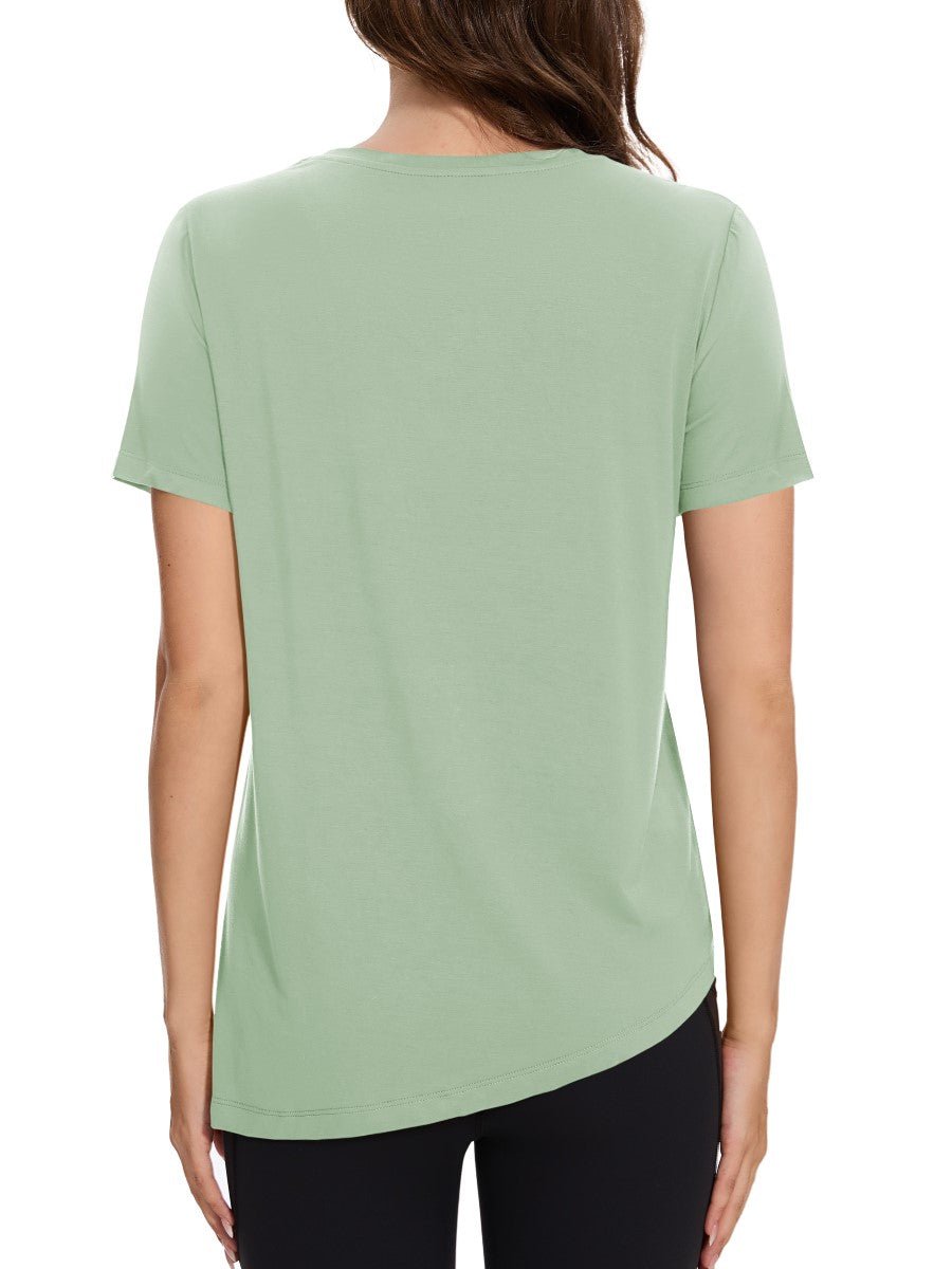 TACVASEN Mist Green Women's Side Slit Workout Short Sleeve Shirts