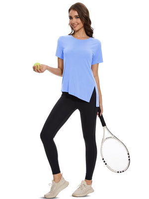 TACVASEN Pale Blue Women's Side Slit Workout Short Sleeve Shirts