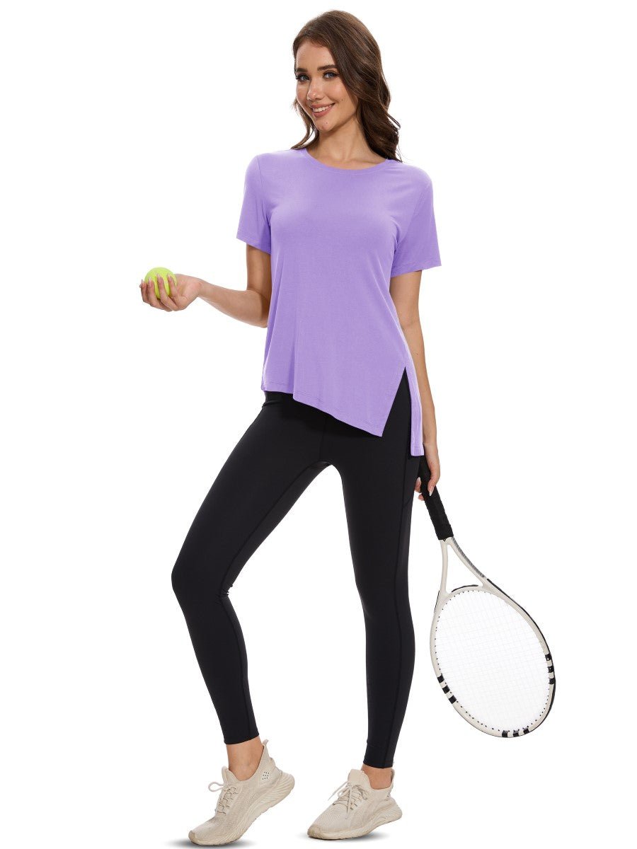 TACVASEN Purple Women's Side Slit Workout Short Sleeve Shirts