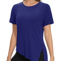 TACVASEN Sapphire Blue Women's Side Slit Workout Short Sleeve Shirts