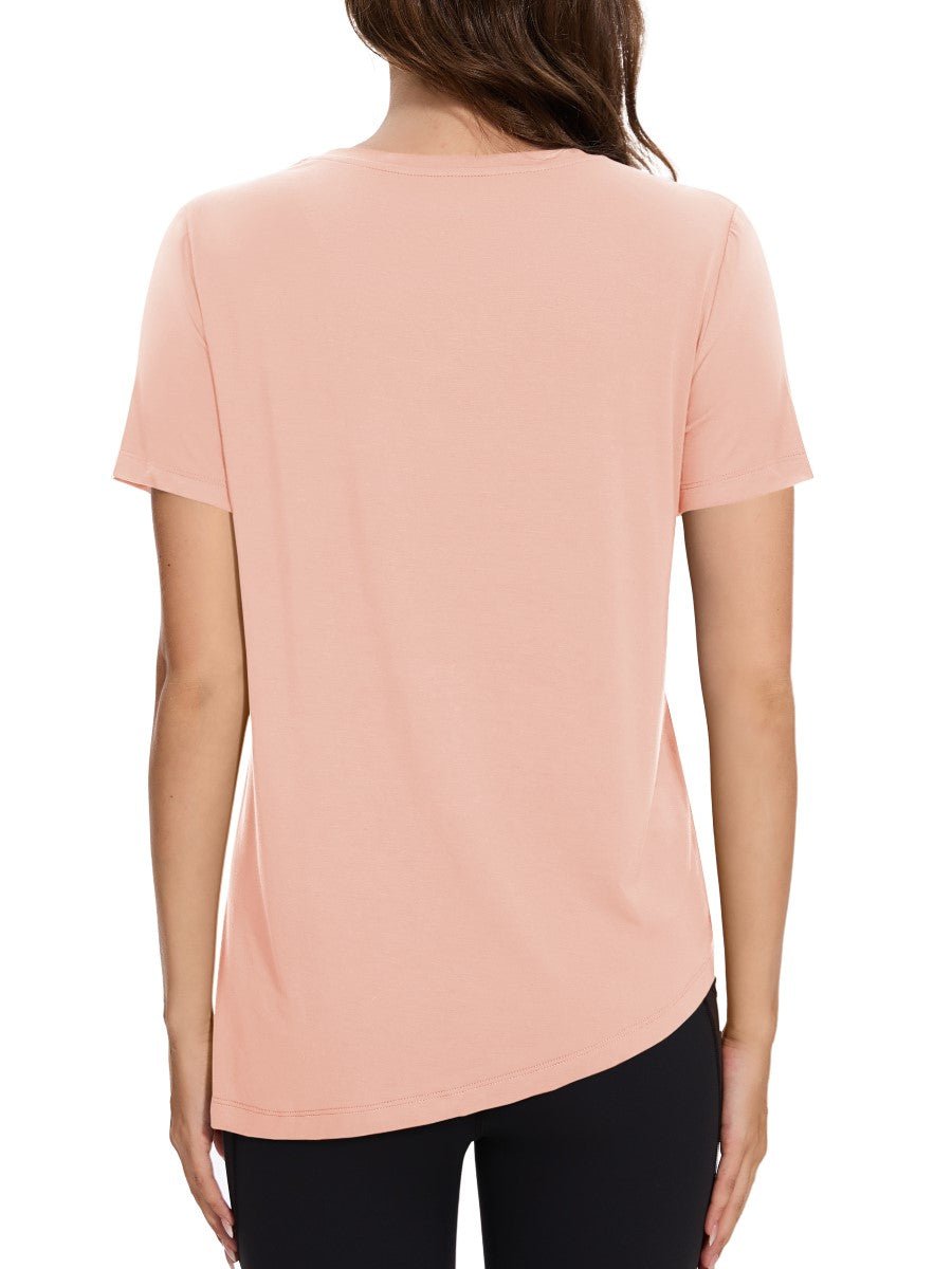 TACVASEN Apricot Women's Side Slit Workout Short Sleeve Shirts