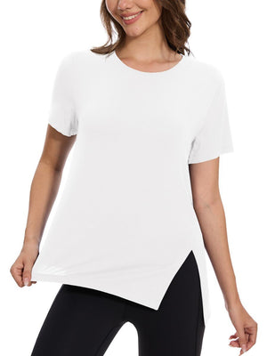 TACVASEN White Women's Side Slit Workout Short Sleeve Shirts