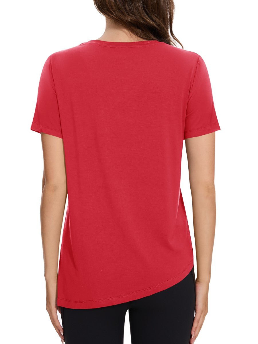TACVASEN Red Women's Side Slit Workout Short Sleeve Shirts