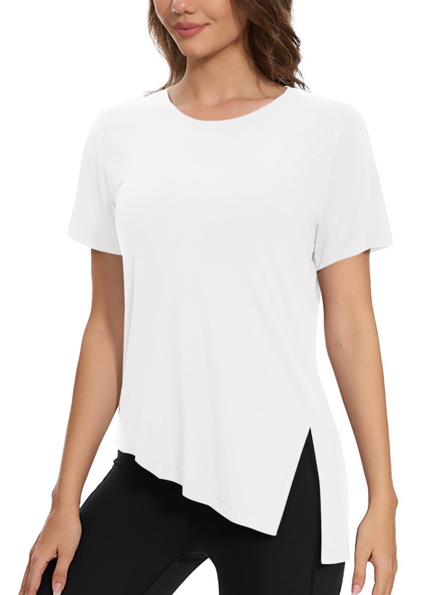 TACVASEN White Women's Side Slit Workout Short Sleeve Shirts