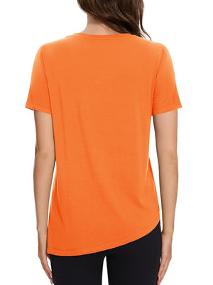 TACVASEN Orange Women's Side Slit Workout Short Sleeve Shirts