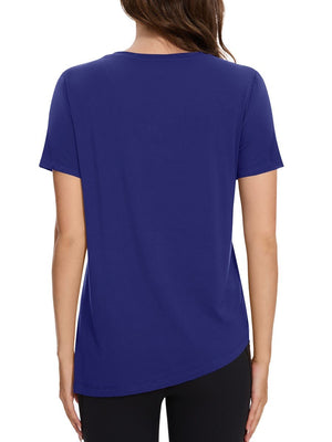 TACVASEN Sapphire Blue Women's Side Slit Workout Short Sleeve Shirts
