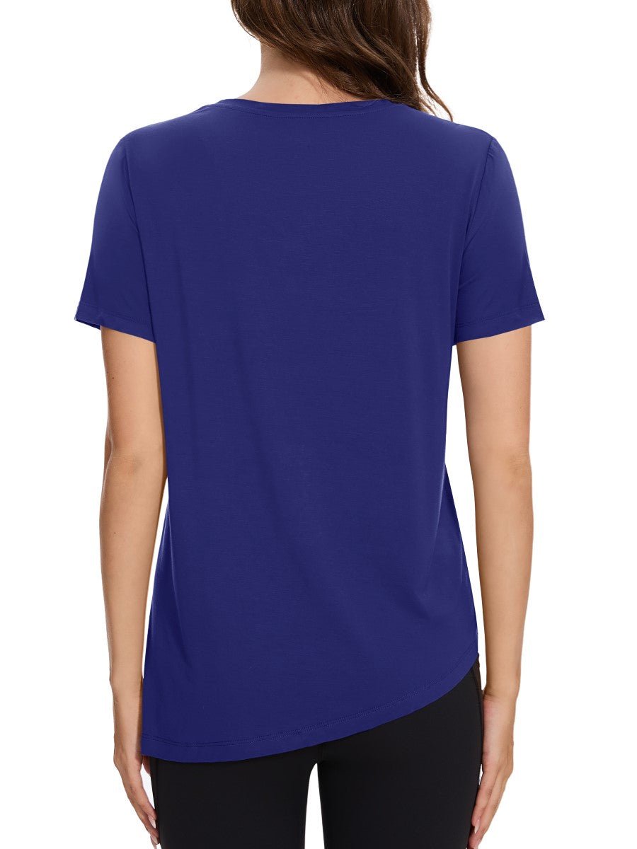 TACVASEN Sapphire Blue Women's Side Slit Workout Short Sleeve Shirts
