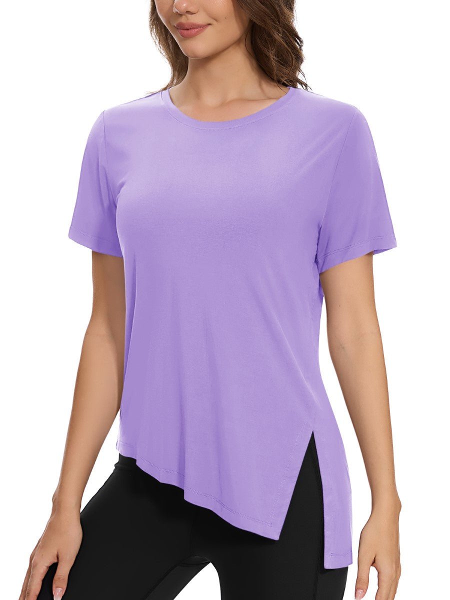 TACVASEN Purple Women's Side Slit Workout Short Sleeve Shirts