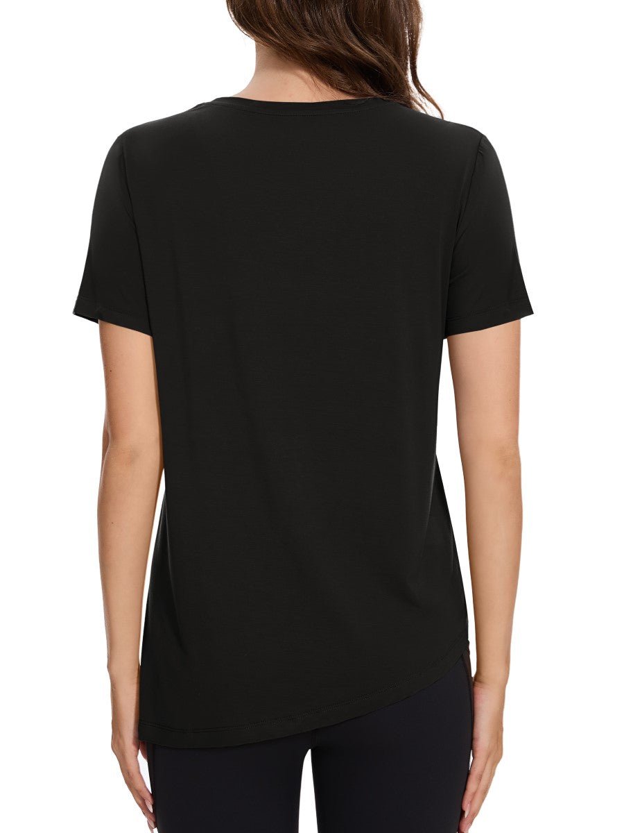 TACVASEN Black Women's Side Slit Workout Short Sleeve Shirts