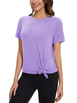 TACVASEN Purple Women's Side Slit Workout Short Sleeve Shirts