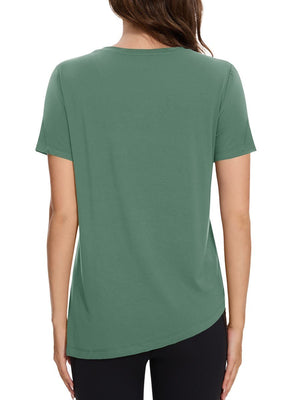 TACVASEN Moss Green Women's Side Slit Workout Short Sleeve Shirts