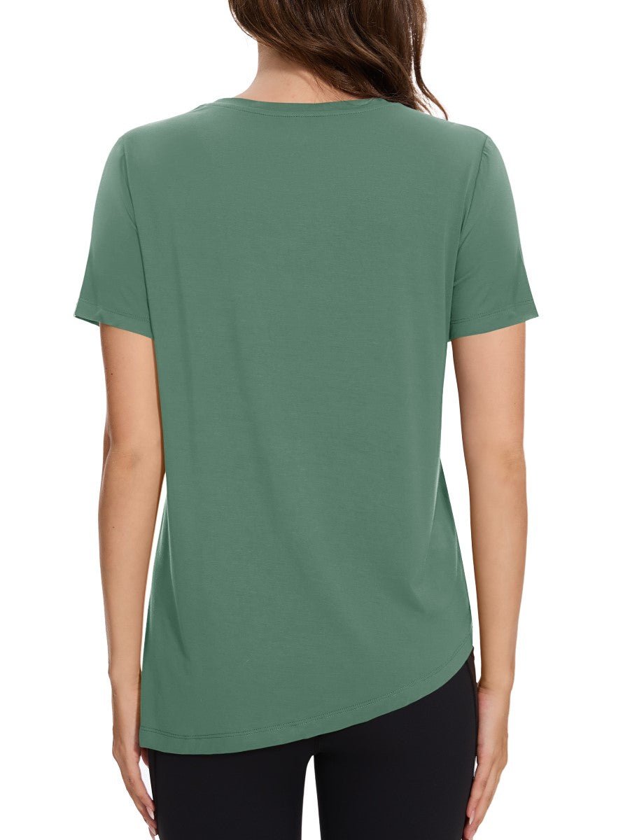TACVASEN Moss Green Women's Side Slit Workout Short Sleeve Shirts