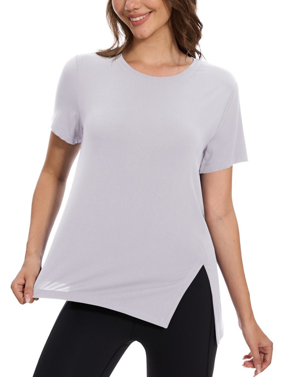 TACVASEN Light Grey Women's Side Slit Workout Short Sleeve Shirts