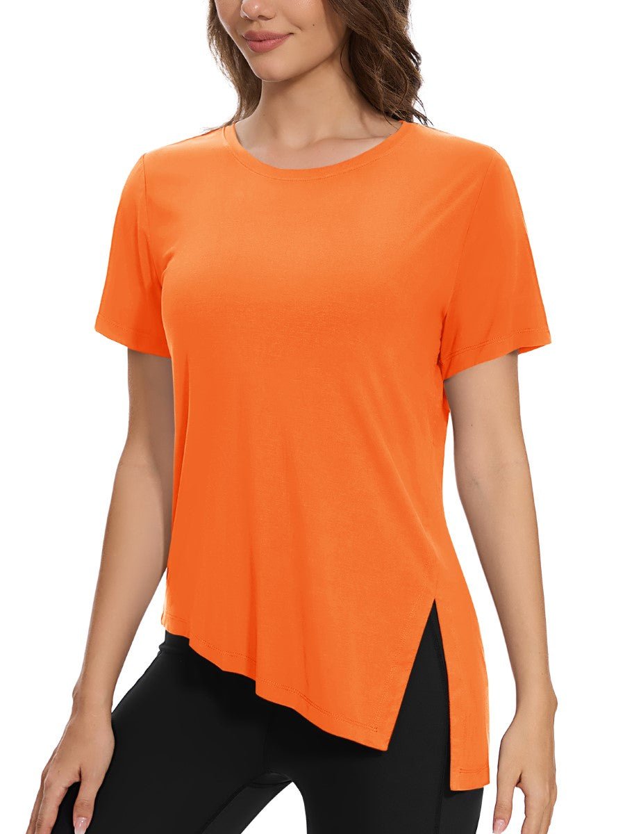 TACVASEN Orange Women's Side Slit Workout Short Sleeve Shirts