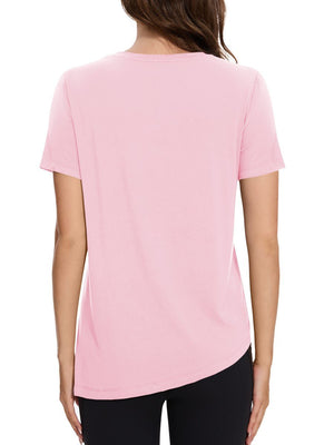 TACVASEN Light Pink Women's Side Slit Workout Short Sleeve Shirts