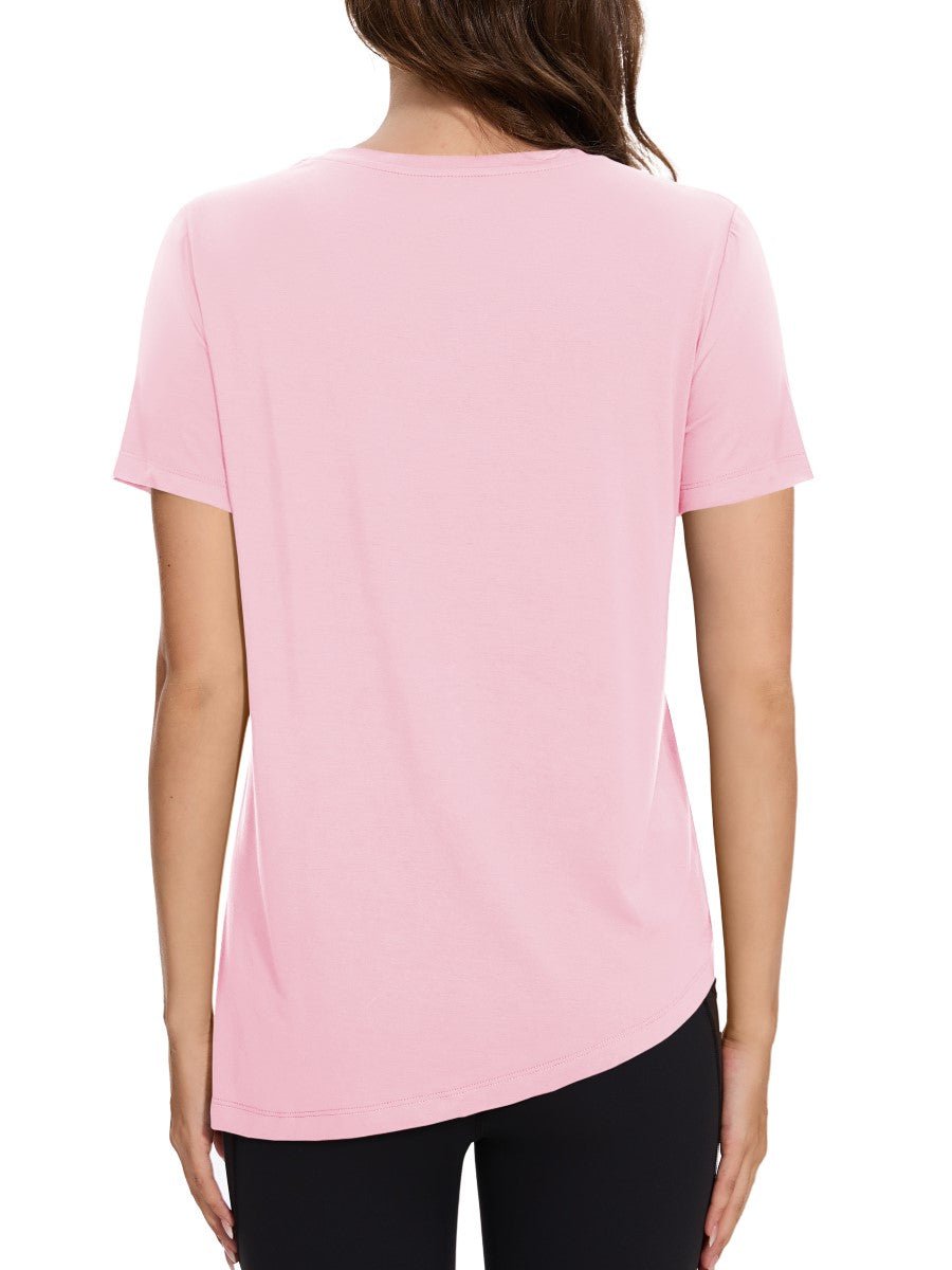 TACVASEN Light Pink Women's Side Slit Workout Short Sleeve Shirts