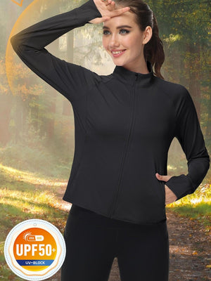 TACVASEN Black Women's UPF 50+ Lightweight Zip Up Jackets