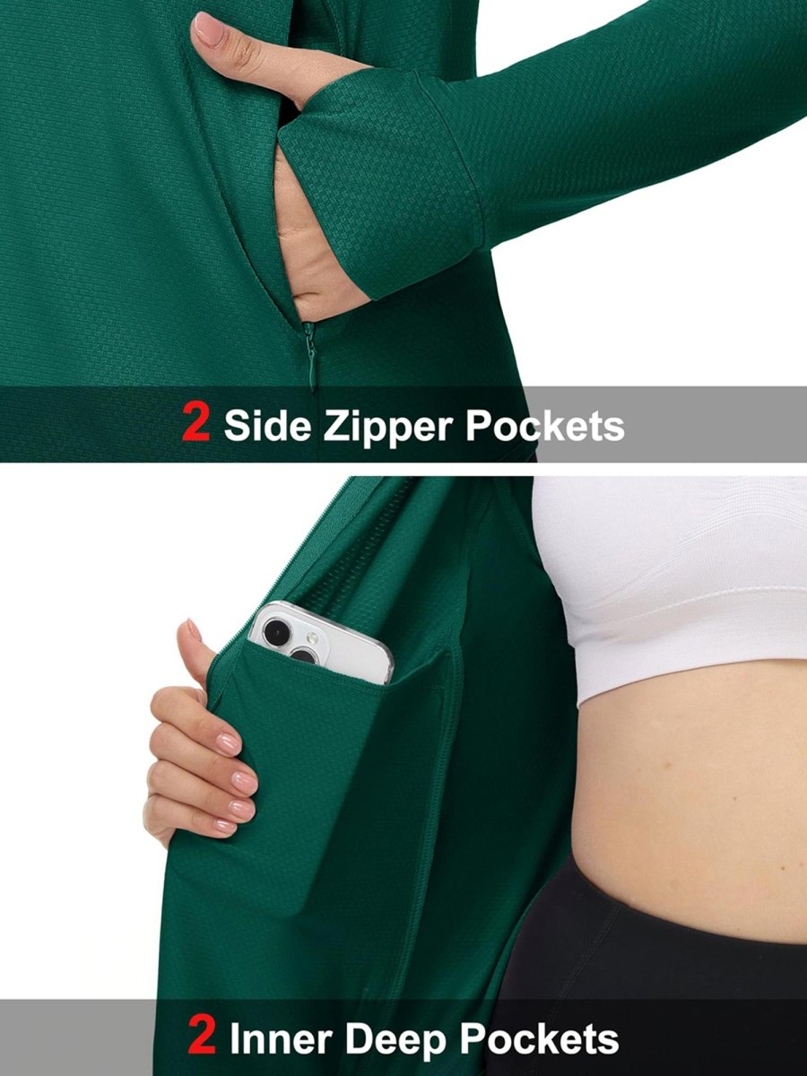TACVASEN Emerald Green Women's UPF 50+ Lightweight Zip Up Jackets