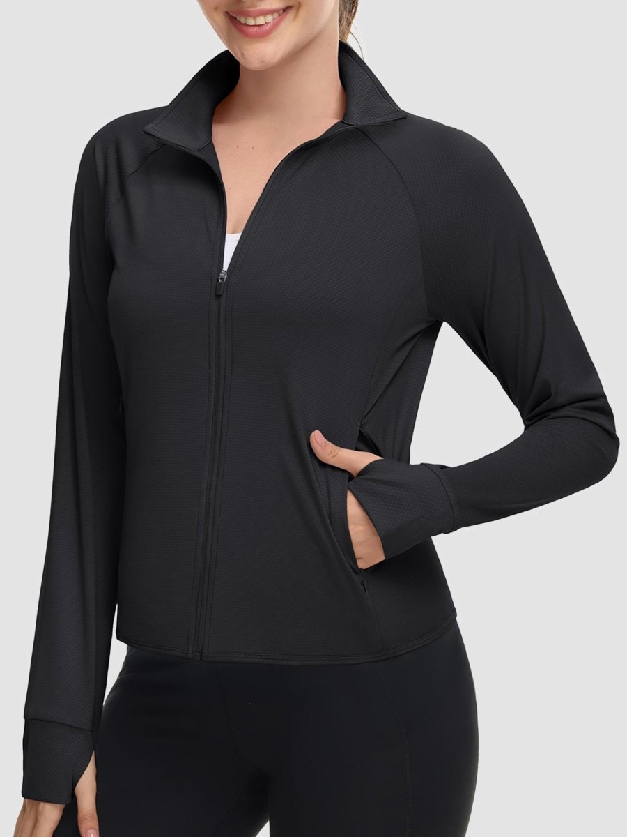 TACVASEN Black Women's UPF 50+ Lightweight Zip Up Jackets