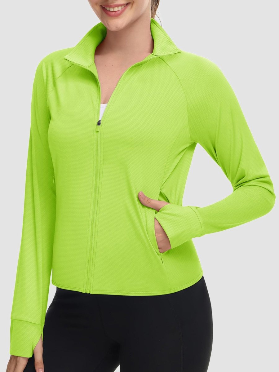 TACVASEN Fluorescent Green Women's UPF 50+ Lightweight Zip Up Jackets