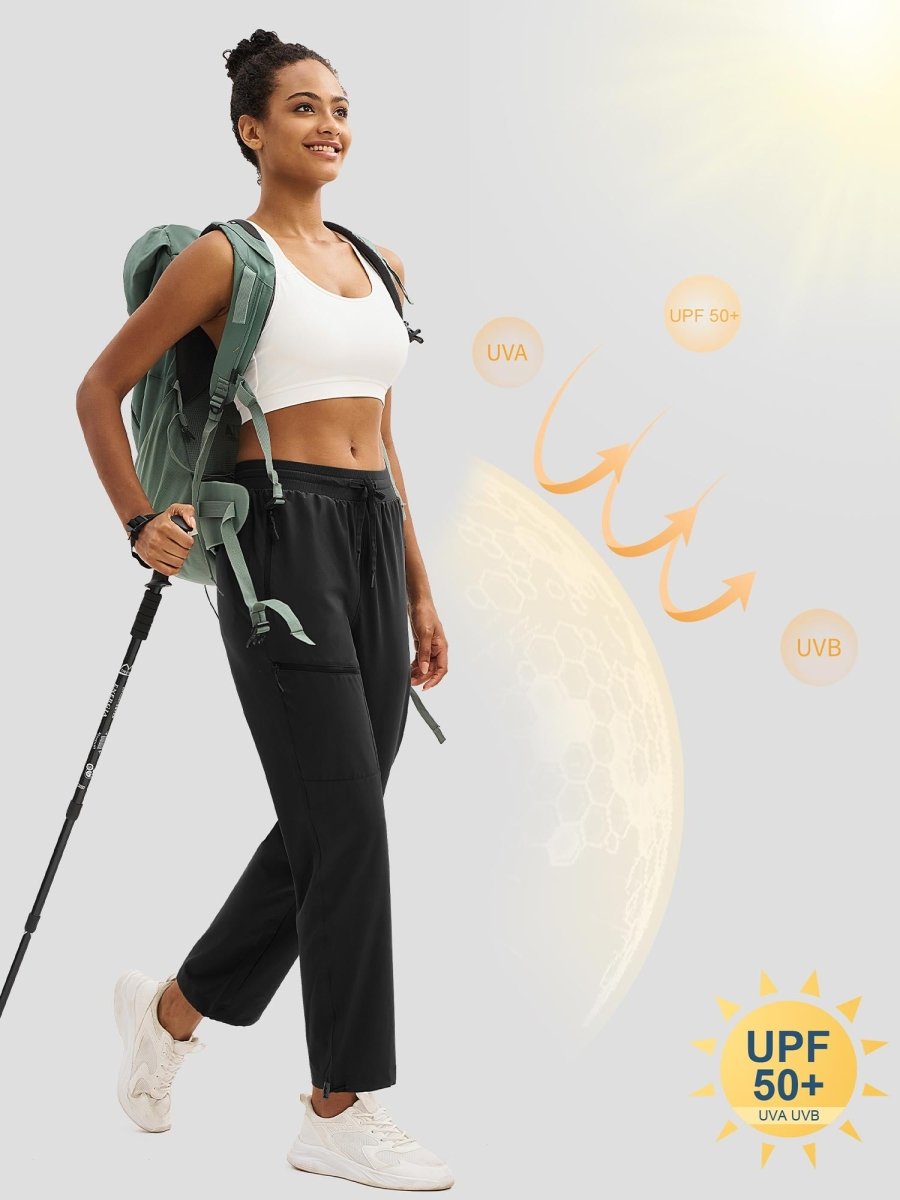 TACVASEN Black Women's UPF 50+ Quick Dry Lightweight Hiking Pants