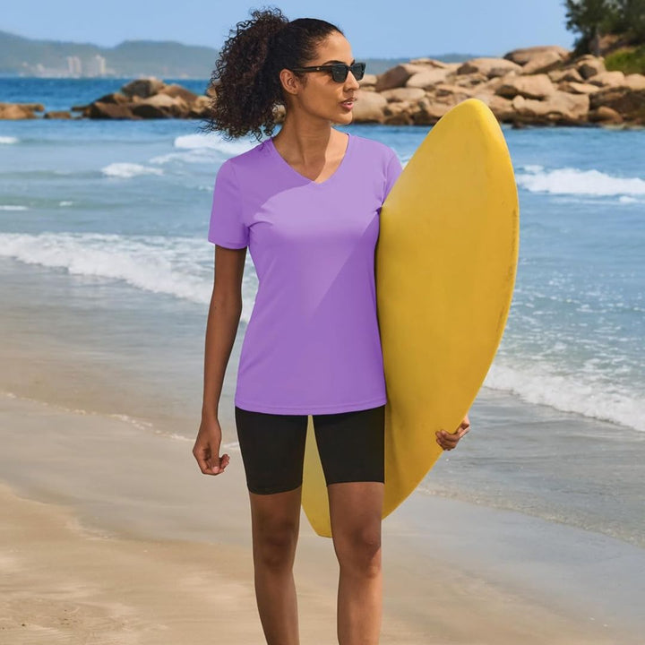 Women's UPF 50+ Sun Protection V - Neck Quick Dry Short Sleeve T-shirts - C22W727