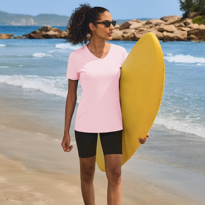 Women's UPF 50+ Sun Protection V - Neck Quick Dry Short Sleeve T-shirts - C22W727