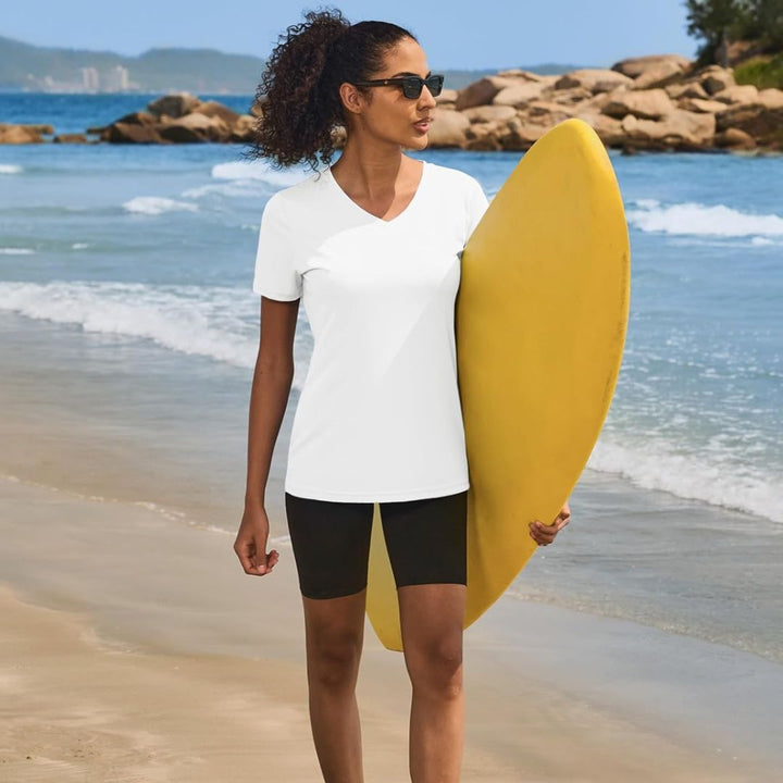 Women's UPF 50+ Sun Protection V - Neck Quick Dry Short Sleeve T-shirts - C22W727